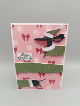 Festliche Grußkarte Dackel im Weihnachtsoutfit